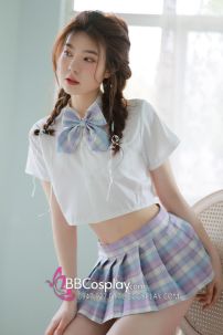 Trang Phục Sexy Nữ Sinh Caro Xanh Tím