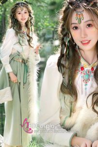 Đồ Nữ Mông Cổ Tây Vực Xanh Mạ Pastel