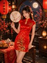 Sườn Xám Đỏ Phi Mai Vàng Size M