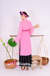 Bộ Áo Tứ Thân Hồng Yếm Thêu Nhẹ Nhàng