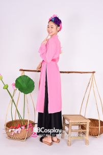Bộ Áo Tứ Thân Hồng Yếm Thêu Nhẹ Nhàng