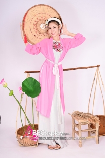 Bộ Áo Tứ Thân Hồng Yếm Thêu Đụp 2 Lớp Trắng