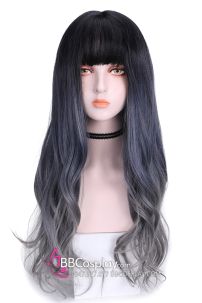 Tóc Giả Nữ Ombre Khói Dài Xoăn Mái Ngang