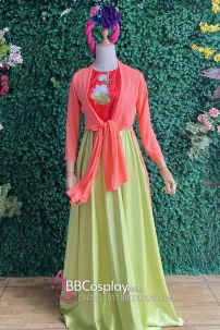 Đồ Tứ Thân Cam Yếm Hồng Sen Váy Xanh Chuối
