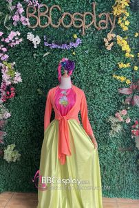 Đồ Tứ Thân Cam Yếm Hồng Sen Váy Xanh Chuối