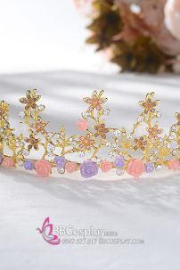 Cài Tóc Vương Miện Công Chúa Đính Hoa Sắc Màu