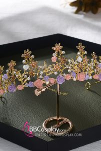 Cài Tóc Vương Miện Công Chúa Đính Hoa Sắc Màu