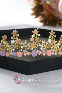 Cài Tóc Vương Miện Công Chúa Đính Hoa Sắc Màu