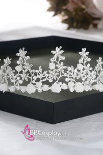 Cài Tóc Vương Miện Tiểu Thư Đính Hoa Mini