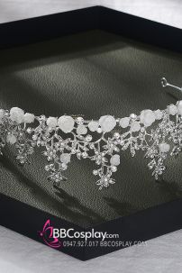 Cài Tóc Vương Miện Tiểu Thư Đính Hoa Mini