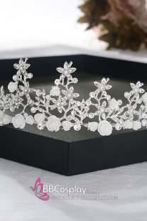 Cài Tóc Vương Miện Tiểu Thư Đính Hoa Mini