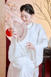 Áo Ngũ Thân Trắng Tơ Kính - Việt Phục Nguyễn Triều