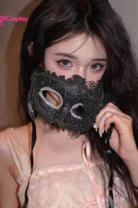 Mặt Nạ Nửa Mặt Ren Bướm Đen Huyền Bí