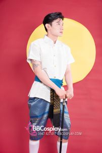 Đồ Thái Lan Nam Cao Cấp Áo Trắng Dệt Kim Quần Gấm Xanh