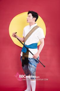 Đồ Thái Lan Nam Cao Cấp Áo Trắng Dệt Kim Quần Gấm Xanh