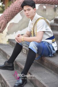 Đồ Thái Lan Nam Cao Cấp Áo Trắng Dệt Kim Quần Gấm Xanh