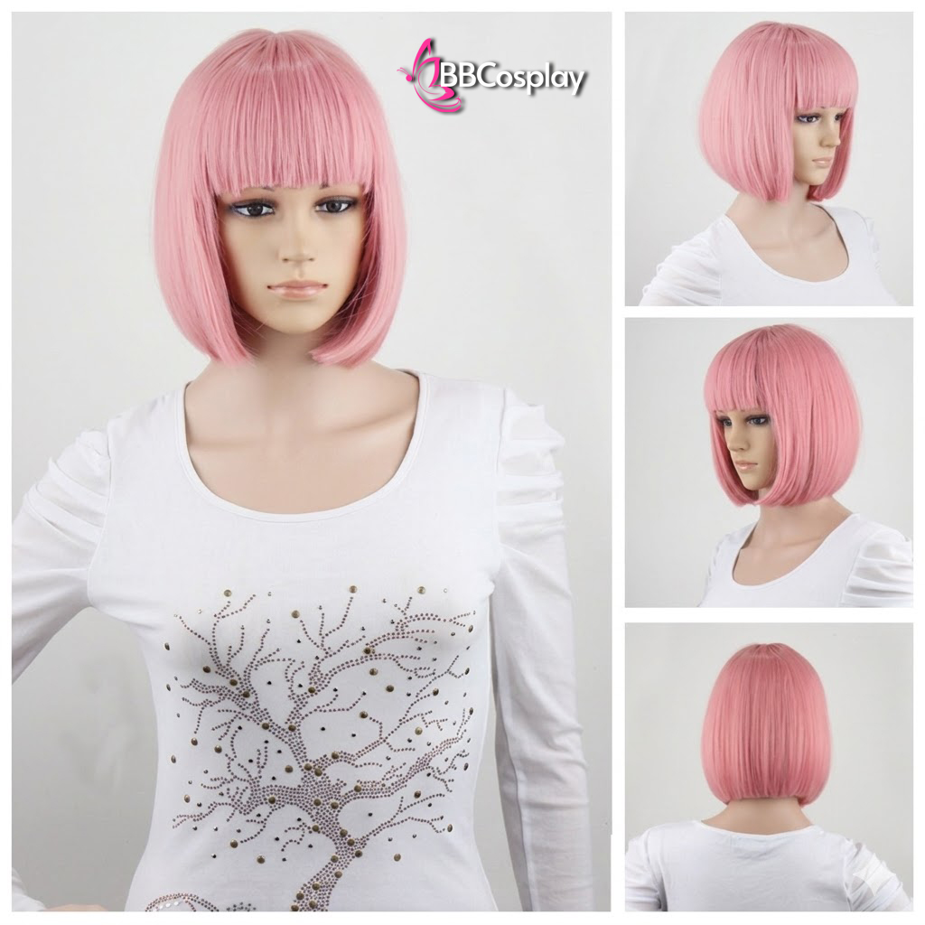 Tóc Giả Ngang Vai Mái Ngang Màu Hồng Pastel Lisa Crazy Horse