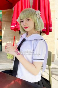 Tóc Giả Xanh Rêu Khói Ngắn Ngang Vai Mái Ngang - Ảnh Thật