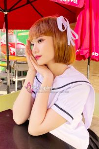 Tóc Giả Màu Cam Đào Ngắn Ngang Vai Mái Ngang - Ảnh Thật