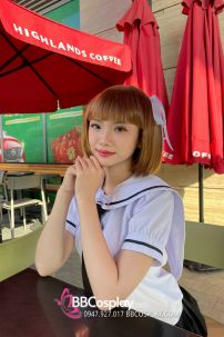 Tóc Giả Màu Cam Đào Ngắn Ngang Vai Mái Ngang - Ảnh Thật