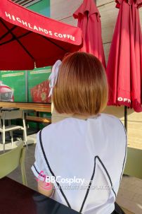 Tóc Giả Màu Cam Đào Ngắn Ngang Vai Mái Ngang - Ảnh Thật