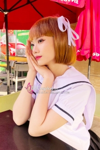 Tóc Giả Màu Cam Đào Ngắn Ngang Vai Mái Ngang - Ảnh Thật