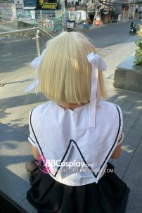 Tóc Giả Vàng Bạch Kim Ngắn Ngang Vai Mái Ngang - Ảnh Thật