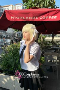 Tóc Giả Vàng Bạch Kim Ngắn Ngang Vai Mái Ngang - Ảnh Thật