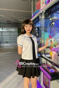 Tóc Giả Nâu Baby Light Ngắn Ngang Vai Mái Ngang - Ảnh Thật