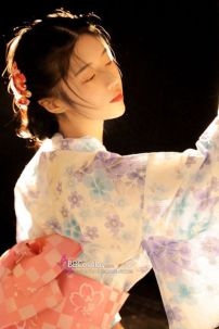 Áo Yukata Hoa Tím Murasaki Tặng Kèm Thắt Lưng