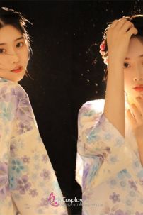 Áo Yukata Hoa Tím Murasaki Tặng Kèm Thắt Lưng