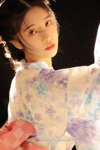 Áo Yukata Hoa Tím Murasaki Tặng Kèm Thắt Lưng