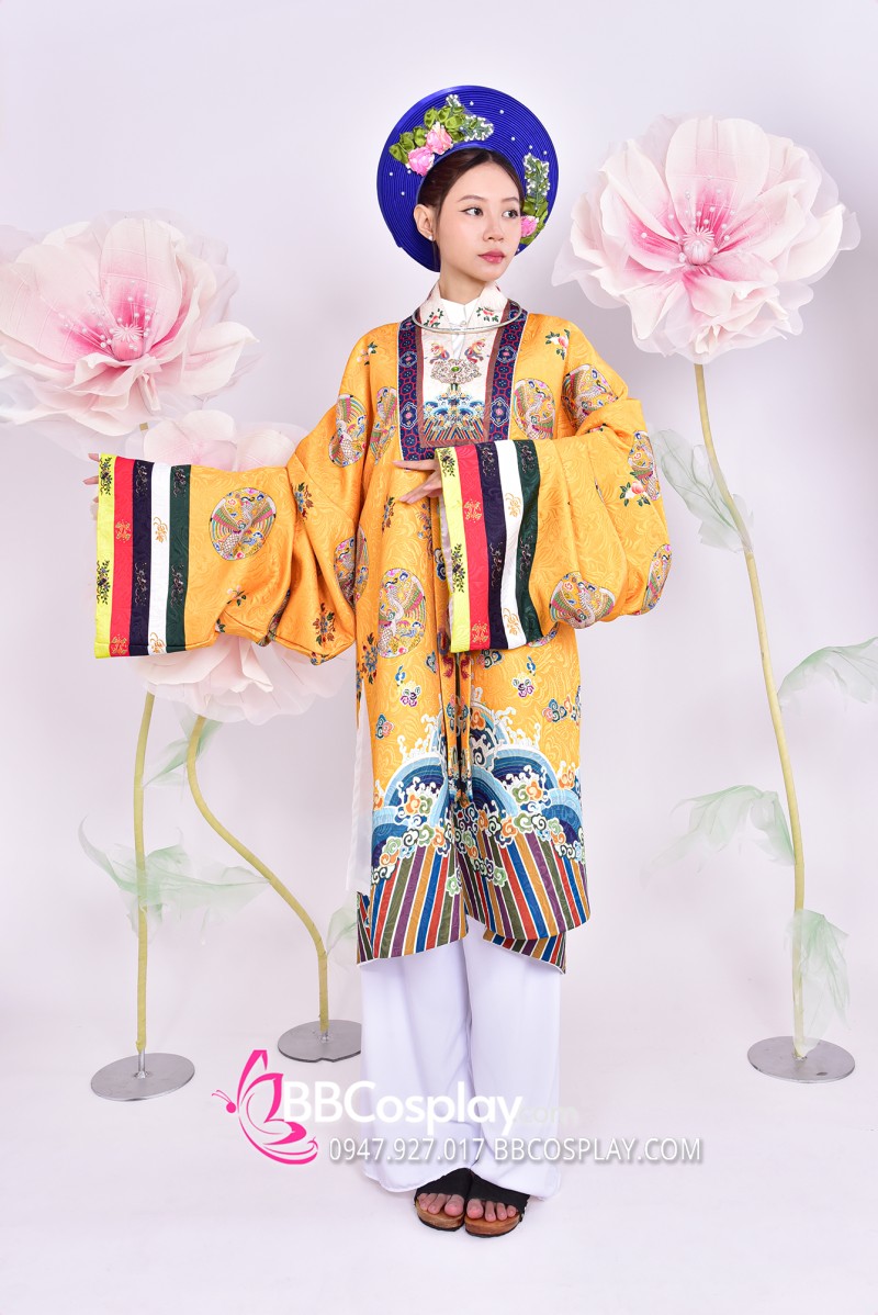 thuê áo nhật bình vàng kim sang trọng tphcm