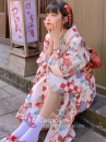 Áo Yukata Trắng Nền Hoa Caro Đỏ