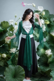 Trang Phục Tứ Thân Xanh Yếm Trắng Ao Sen