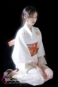 Áo Yukata Trắng Hồng Hoạ Tiết Bướm Nhẹ Nhàng