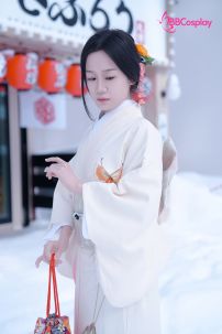 Áo Yukata Trắng Hồng Hoạ Tiết Bướm Nhẹ Nhàng