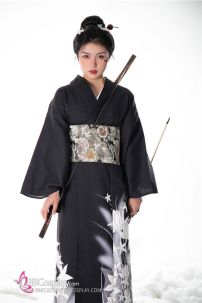 Áo Yukata Nữ Cung Thủ Archer Đen Hoa Trắng