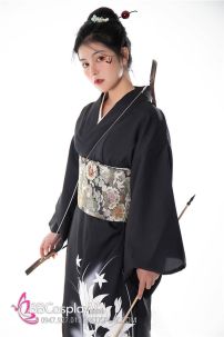 Áo Yukata Nữ Cung Thủ Archer Đen Hoa Trắng