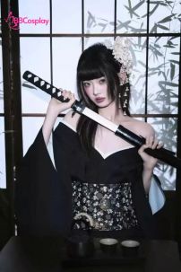 Áo Yukata Nữ Cung Thủ Archer Đen Hoa Trắng