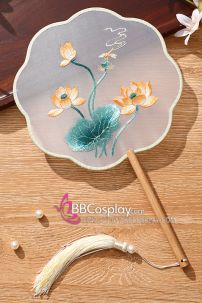 Quạt Hoa Thêu Kim Liên Đoá