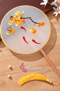 Quạt Tròn Thêu Hoa Ngân Hạnh