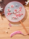 Quạt Tròn Thêu Hoa Màu Hồng