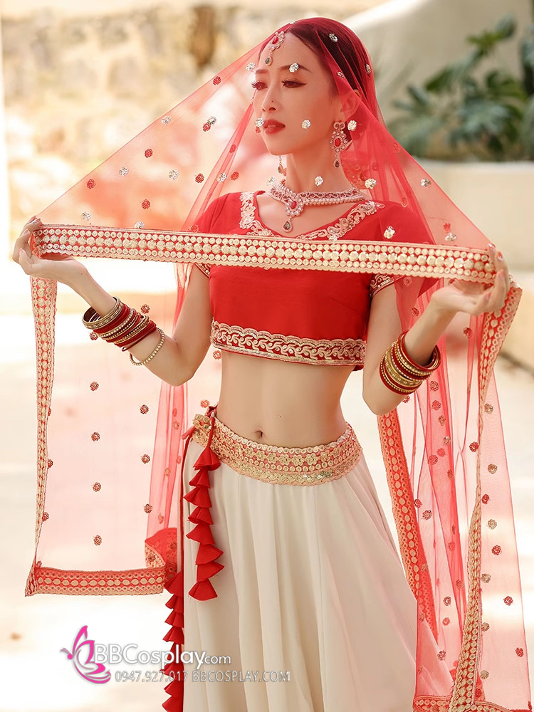 Trang Phục Lahanga Đỏ Ấn Độ Cho Cô Dâu  - Mẫu Váy 360 Độ