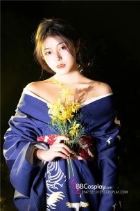 Yukata Xanh Hạc Bay Giá Rẻ Tặng Kèm Thắt Lưng