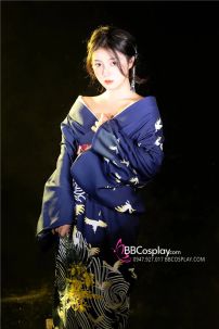 Yukata Xanh Hạc Bay Giá Rẻ Tặng Kèm Thắt Lưng