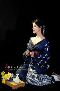 Yukata Xanh Hạc Bay Giá Rẻ Tặng Kèm Thắt Lưng