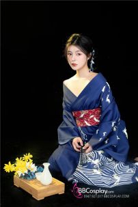 Yukata Xanh Hạc Bay Giá Rẻ Tặng Kèm Thắt Lưng