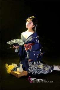 Yukata Xanh Hạc Bay Giá Rẻ Tặng Kèm Thắt Lưng