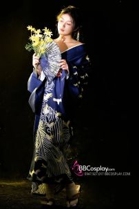 Yukata Xanh Hạc Bay Giá Rẻ Tặng Kèm Thắt Lưng